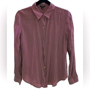 Ann Taylor 100% silk maroon polka dot button down shirt